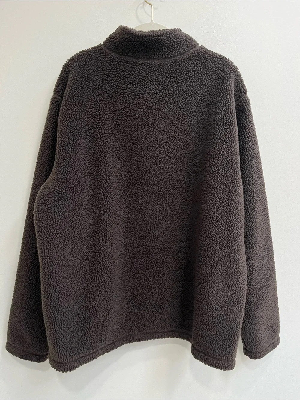 Lands' End chocolate brown sherpa fleece quarter-zip pullover cotton lining XL
